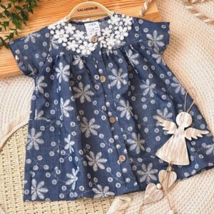 پیراهن گلدوزی شده یقه گیپور