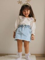 بلوز یقه گلدوزی و دامن جین